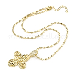Brass Micro Pave Clear Cubic Zirconia Cross Pendant Necklaces for Women&nbsp;LS-NJEW-K298-02A-G