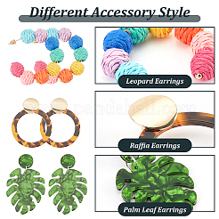 6 Pairs 6 Style Monstera Leaf & Circle Ring Acrylic Stud Earrings with Iron Pins&nbsp;EJEW-AN0001-17
