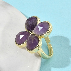Natural Amethyst Faceted Adjustable Finger Rings for Women&nbsp;RJEW-A092-01G-11