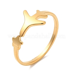 Ion Plating(IP) 304 Stainless Steel Star & Airplane Open Cuff Ring for Women&nbsp;X-RJEW-M149-12G