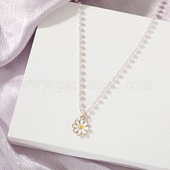 Alloy Enamel White Flower Pendant Plastic Imitation Pearl Bead Chain Necklaces for Women&nbsp;FS-WG23DA9-01