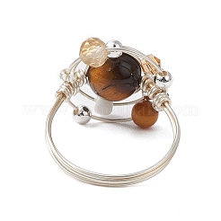 Planet Natural Amethyst & Tiger Eye & Citrine & Apatite & Green Aventurine Finger Rings&nbsp;RJEW-TA00165