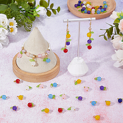 60Pcs Natural Dyed Malaysia Jade Round Fruit Charms with Glass Leaves&nbsp;FIND-DC0008-35