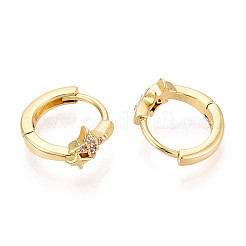 Star Brass Micro Pave Clear Cubic Zirconia Hoop Earrings&nbsp;EJEW-N063-03G-01