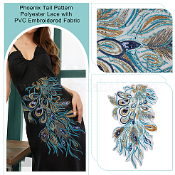 Phoenix Tail Pattern Polyester Lace with PVC Embroidered Fabric&nbsp;SENE-WH0003-38