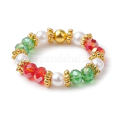 Glass & Imitated Pearl Acrylic Round Beads Finger Rings&nbsp;RJEW-JR00682