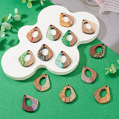 14Pcs 7 Colors Opaque Resin and Walnut Wood Pendants&nbsp;RESI-TA0005-11