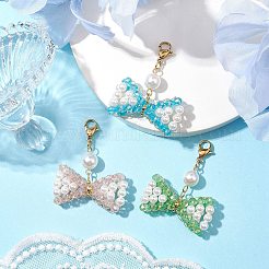 Bowknot Shell Pearl & Glass Pendants Decorations&nbsp;HJEW-TA00218