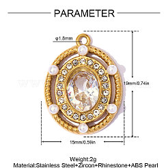 304 Stainless Steel Micro Pave Clear Cubic Zirconia Pendants&nbsp;CU-OY002-22G-02