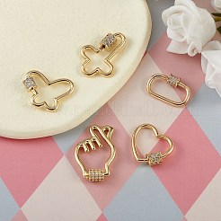 5Pcs 5 Style Brass Micro Pave Cubic Zirconia Screw Carabiner Lock Charms&nbsp;KK-SZ0004-65