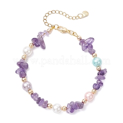 Natural Amethyst Chip Beaded Bracelets for Women&nbsp;BJEW-JB12309-03