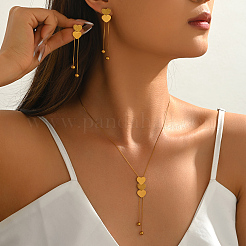 Elegant Stainless Steel Heart Pendant Lariat Necklace & Earrings Bracelet Set for Women Party Gift&nbsp;LF0816