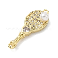 Brass Pave Clear Cubic Zirconia Tennis Racket Connector Charms&nbsp;KK-G548-12G
