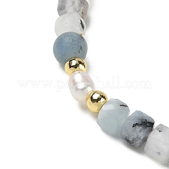 Natural Aquamarine Cube Beads Stretch Bracelets for Women&nbsp;BJEW-JB13176-02