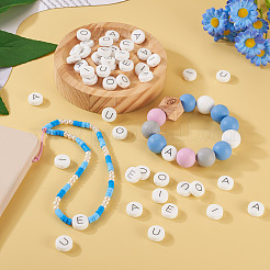 50Pcs 5 Style White Flat Round with Black Letter Silicone Beads&nbsp;SIL-TA0001-49