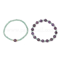 2Pcs Natural Green Aventurine & Amethyst Round Beaded Stretch Bracelets for Women&nbsp;BJEW-JB11928
