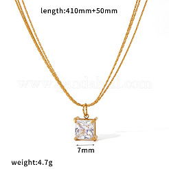 304 Stainless Steel Pave Clear Cubic Zirconia Geometric Pendant 3-Strand Necklaces for Women&nbsp;WG70AF8-01