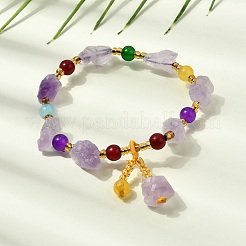 Raw Rough Natural Amethyst Charm Beaded Stretch Bracelets for Women&nbsp;GG-CBA2C9C-08