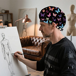 2Pcs 2 Styles Cotton Adjustable Printed Bouffant Hats Working Caps for Women Men&nbsp;AJEW-DR0002-52C