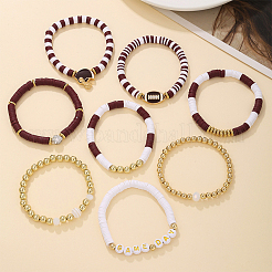 8Pcs 1Bag Rugby Polymer Clay Heishi & CCB Plastic Beaded Stretch Bracelets Set&nbsp;BJEW-PA0001-12C