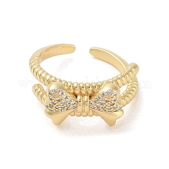 Bowknot Brass Micro Pave Clear Cubic Zirconia Open Cuff Rings&nbsp;RJEW-S417-06G