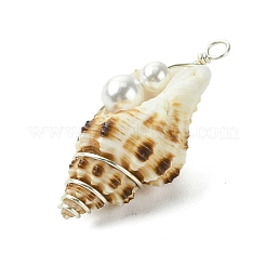 Natural Scallop Shell & Round Shell Pearl Pendants&nbsp;PALLOY-TA00197-01