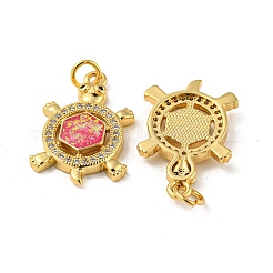 Brass Pendants Micro Pave Cubic Zirconia with Synthetic Opal&nbsp;KK-K356-07G