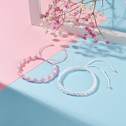 2Pcs 2 Colors Peach Blossom Braided Cord Bracelet&nbsp;BJEW-JB07610-02