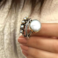 Alloy with Plastic Pearl Finger Rings&nbsp;FS-WGB63DD-03