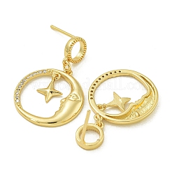 Moon Brass Clear Cubic Zirconia Dangle Stud Earrings&nbsp;EJEW-Q390-04G