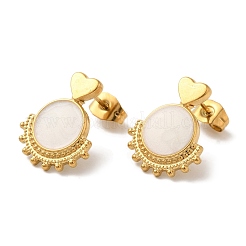 Ion Plating(IP) 304 Stainless Steel Round with Heart Stud Earrings&nbsp;EJEW-C114-25G