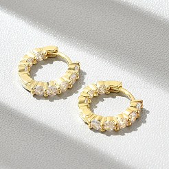 Brass Micro Pave Clear Cubic Zirconia Hoop Earrings&nbsp;EJEW-D311-136G