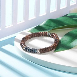 Coconut & Synthetic Hematite Stretch Bracelet&nbsp;BJEW-JB07990