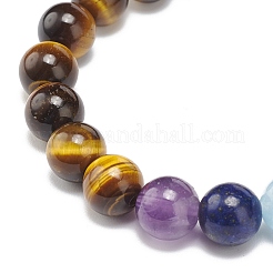 Natural Tiger Eye Rectangle & Mixed Stone Beaded Stretch Bracelet&nbsp;BJEW-JB08981-03