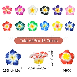 60Pcs 15 Colors Handmade Polymer Clay 3D Flower Plumeria Beads&nbsp;CLAY-FS0001-39