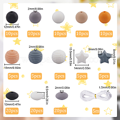 7Pcs 7 Colors Round with Nylon Thread Food Grade Eco-Friendly Silicone Beads&nbsp;DIY-SC0025-32