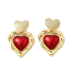 Heart Brass Enamel Stud Earrings&nbsp;EJEW-Z086-17G-02