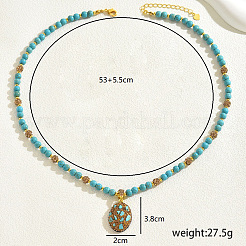 Vintage Ethnic Style Natural Turquoise Beaded Oval Oendant Necklaces for Women Party&nbsp;FE3293