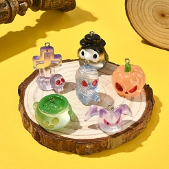 6Pcs 6 Styles Halloween Transparent Resin Pendants&nbsp;CRES-YW0002-61