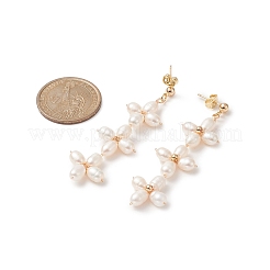 Natural Pearl Flower Long Dangle Stud Earrings&nbsp;EJEW-JE05208