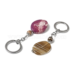 Iron with Alloy Natural Agate Pendant Keychain&nbsp;G-Q169-03P