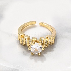 Round Brass Micro Pave Clear Cubic Zirconia Cuff Rings&nbsp;RJEW-C120-28G
