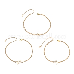 3Pcs 3 Styles Brass Clover Cross Moon Star Link 304 Stainless Steel Cable Chain Anklets for Women&nbsp;AJEW-AN00748