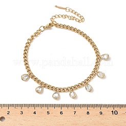 304 Stainless Steel Rhinestone Teardrop Charm Bracelets&nbsp;LS-BJEW-V011-01G-04