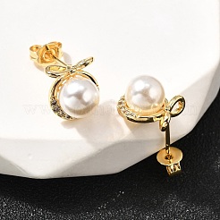 Bowknot with Round Brass Micro Pave Clear Cubic Zirconia Stud Earrings&nbsp;EJEW-A135-29G