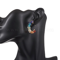 Natural Mixed Stone C-Shaped Stud Earrings&nbsp;EJEW-TA00780