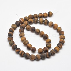 Frosted Natural Tiger Eye Round Bead Strands&nbsp;X-G-E262-02-10mm