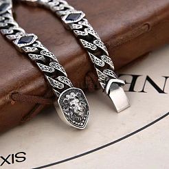 Lion Pattern Brass Pave Cubic Zirconia Cuban Link Chains Bracelets&nbsp;FS-WGF670F-03