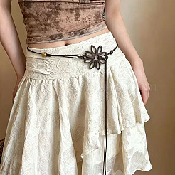 Boho Wood Hollow Flower Linen Tie Waist Belts for Women&nbsp;FS-WG0843E-01