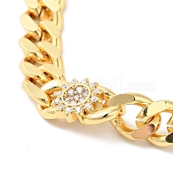 Clear Cubic Zirconia Sunflower Link Bracelet with Curb Chains&nbsp;BJEW-G652-01G